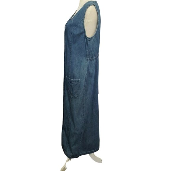 Womens Vintage Jean Dress Duster Womens Size 16 Long Western Sleeveless Buttons - Picture 4 of 8